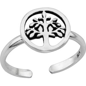 Zilveren teenring, cirkel met levensboom
