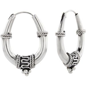 Oorbellen 925 zilver | Oorringen | Zilveren oorringen, ovalen Bali hoop met bolletjes