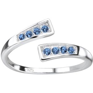 Teenringen | Zilveren teenring, opengewerkt met blauwe kristallen