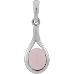 Zilveren hanger, druppelvormige hanger met rozenkwarts steen