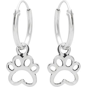 Oorbellen zilver | Oorringen met hanger | Zilveren oorringen met hanger, opengewerkte dierenpoot