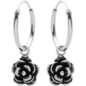 Oorbellen zilver | Oorringen met hanger | Zilveren oorringen met hanger, roos
