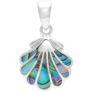 Zilveren hanger, schelpvormig abalone steen met zilveren details