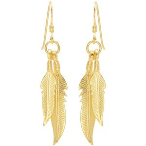 Gold plated oorhangers, dubbele veren