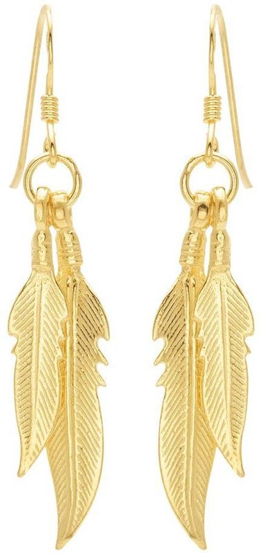 Gold plated oorhangers, dubbele veren