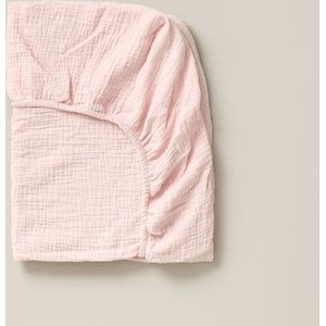 Petite Amélie - Hoeslaken 60x120 cm - Roze - 100% Biologisch Mousseline Katoen - Anti-slip Basis