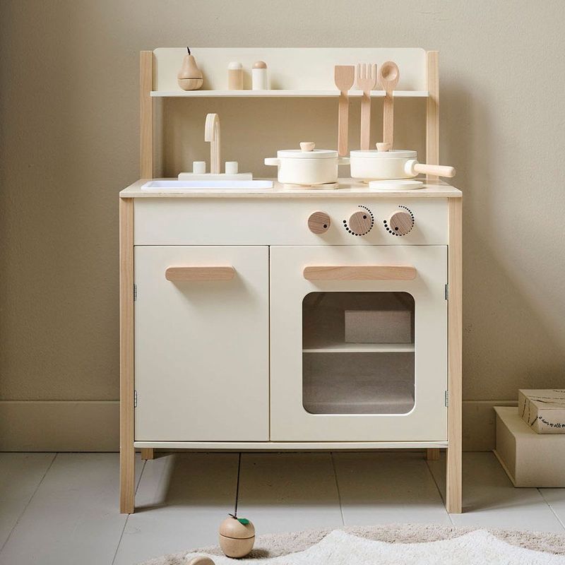 Houten Speelkeuken - Chantilly - Beige - Inclusief 10 Accessoires