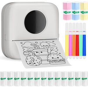 Nuvance - Mini Printer - Wit - Draadloos - Incl. 6 Papierrollen, 5 Stickerrollen, 3 Kleurrollen en Kleurpennen