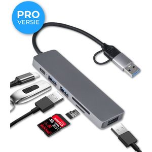 Nuvance - USB C Hub 3.0 - 5 Poorten - USB Splitter - USB C Dock - Micro SD Card Reader USB C - Grijs