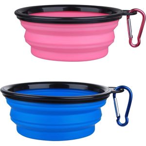 2x Opvouwbare Drinkbak/Voerbak - Waterbak Kat en Hond - Siliconen Drinkbak - Opvouwbare Voerbak - Waterbak - Opvouwbaar Drinkbakje - Reisvoerbak - 1000 ML - Blauw + Roze