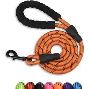 JAXY Hondenriem - Nylon Hondenlijn - Gevoerd Handvat - Robuust Touw - Reflecterende Looplijn Hond - 1,5 M - Oranje