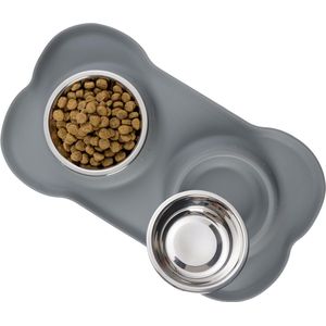 JAXY Voerbak Kat - Voerbak Hond - Voerbakken - Drinkbak - Voerbakjes Kat - Kattenvoerbakjes - RVS - Voedselveilig Siliconen - Grijs - Maat S
