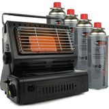 Eurocatch Gaskachel - Incl. 4 Gasbussen - Heater - Kachel - Terrasverwarmer - Camping gaskachel - Gas Heater - Verstelbaar - Draagbaar