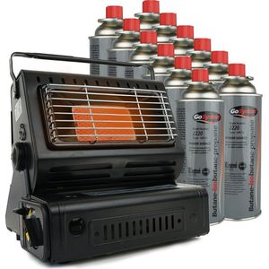 Eurocatch Gaskachel - Incl. 12 Gasflessen - Heater - Kacheltje - Terrasverwarmer - Campingkachel - Gas Heater - Verstelbaar - Draagbaar