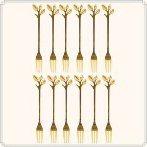 OTIX Gebaksvorkjes - 12 stuks - Goud met Bladeren - Dessertvorkjes - Taartvorkjes - LEAF