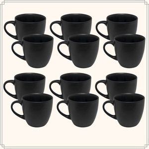 OTIX KoffieKopjes - Koffietassen - Set van 12 - Zwart - Mat - 240ml