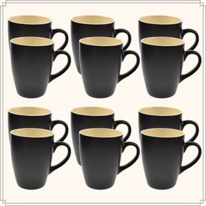 OTIX Koffiekopjes met Oor - Set van 12 - Theekoppen - Koffietassen - 340ml - Zwart - Keramiek