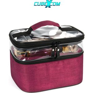 CUBEXCOM® Toilettas, Make Up Tasje, Make Up Koffer, Beautycase, Make Up Organizer, Make Up Tas, Toilettas Dames, Make Up Tas Organizer, Make Up Etui, Beautycase Koffer, Doorzichtige Toilettas, Transparante Toilettas, Moederdag Cadea,24x18x24 CM, ROZE