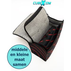 CUBEXCOM® Auto Organizer Kofferbak, Auto Organizer, Autostoel Organizer, Naaldvilt Auto Kofferbaktas, Toolbag, Autotas, Kofferbak Gereedschapstas, Opbergtas Met Klittenbandsluiting, Bagagetas Triple Suit Rood Gestreept, ALLEEN MIDDELE en KLEINE MAAT