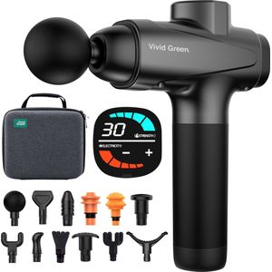 Vivid Green - Pro Massage Gun 12 Accessoires - Apparaat - Sport en Relax Massage - Draadloos � Professioneel - 12 mm - 2500 mAh � Zwart