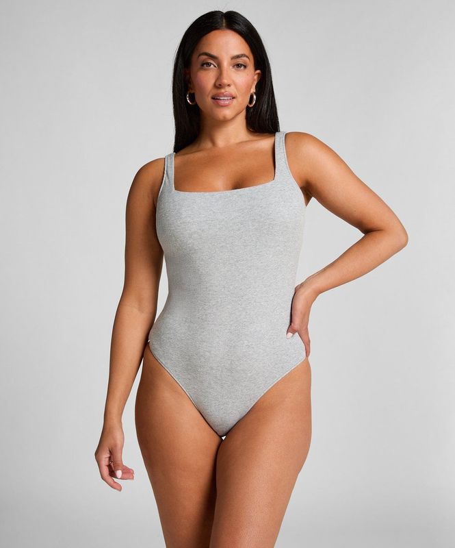 Hunkemöller - Katoenen Rib Body - Grijs