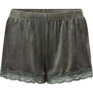 Hunkemöller - Nachtmode - Groen - Short - Velours met Kant