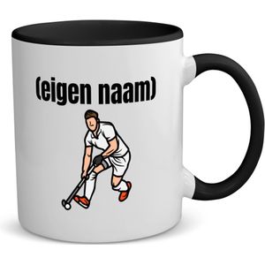 Akyol - hockey man met eigen naam koffiemok - theemok - zwart - Hockey - atleten - mok met eigen naam - iemand die houdt van hockey - verjaardag - cadeau - kado - 350 ML inhoud