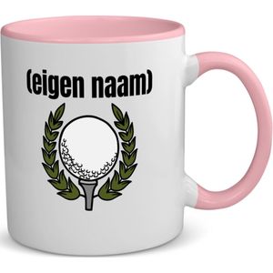 Akyol - golfbal met eigen naam koffiemok - theemok - roze - Golf - golfers - mok met eigen naam - leuk cadeau voor iemand die houdt van golfen - cadeau - kado - 350 ML inhoud