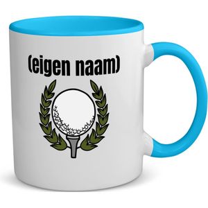 Akyol - golfbal met eigen naam koffiemok - theemok - blauw - Golf - golfers - mok met eigen naam - leuk cadeau voor iemand die houdt van golfen - cadeau - kado - 350 ML inhoud