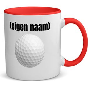 Akyol - golfbal met eigen naam koffiemok - theemok - rood - Golf - golfers - mok met eigen naam - leuk cadeau voor iemand die houdt van golfen - cadeau - kado - 350 ML inhoud