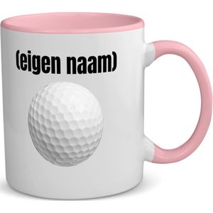 Akyol - golfbal met eigen naam koffiemok - theemok - roze - Golf - golfers - mok met eigen naam - leuk cadeau voor iemand die houdt van golfen - cadeau - kado - 350 ML inhoud