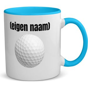 Akyol - golfbal met eigen naam koffiemok - theemok - blauw - Golf - golfers - mok met eigen naam - leuk cadeau voor iemand die houdt van golfen - cadeau - kado - 350 ML inhoud