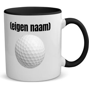 Akyol - golfbal met eigen naam koffiemok - theemok - zwart - Golf - golfers - mok met eigen naam - leuk cadeau voor iemand die houdt van golfen - cadeau - kado - 350 ML inhoud