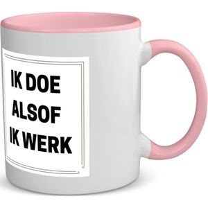 Akyol - ik doe alsof ik werk koffiemok - theemok - roze - Werk - collega's - collega's - werknemers - verjaardag - afscheidscadeau - geschenk - leuke cadeau - kado - 350 ML inhoud