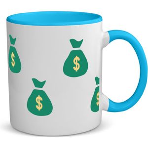 Akyol - geld zakken koffiemok - theemok - blauw - Geld - iemand die van geld houdt - cadeau voor iemand die houdt van geld - verjaardagscadeau - gift - geschenk - 350 ML inhoud