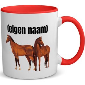 Akyol - paarden koffiemok - theemok - rood - Paarden - paardenliefhebebrs - mok met eigen naam - paarden spullen - gepersonaliseerd - 350 ML inhoud