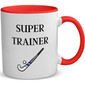 Akyol - super trainer koffiemok - theemok - rood - Sport - coach - hockey stick - trainer - geschenk - verjaardag - love gift - 350 ML inhoud