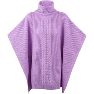 Poncho - Paars - Gebreid met Kabel en Hoge Col - 100 x 68 cm