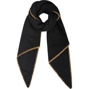 Wintersjaal eenkleurig met bruine stiksels - zwart - warme wintersjaal - omslag sjaal