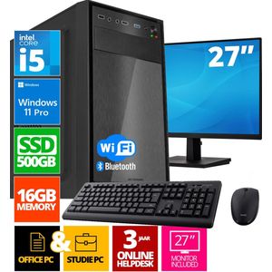Intel Compleet PC SET | Intel Core i5 | 16 GB DDR4 | 500 GB SSD + 27 Inch Monitor + Muis + Toetsenbord | Windows 11 Pro + WiFi & Bluetooth
