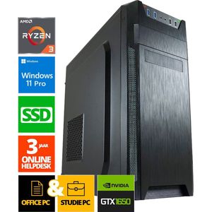 Office Computer - Ryzen 3 - 512GB SSD - 16GB RAM - GTX 1650 - WX32321 - Windows 11 - ScreenON - Allround Business PC + DVD speler + WiFi & Bluetooth