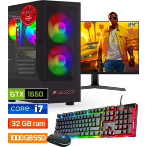 ScreenON - Intel Core i7 - 1000GB SSD - 32GB RAM - RTX 3050 - Gaming Set - V92023524 (24"" Monitor + Toetsenbord + Muis)