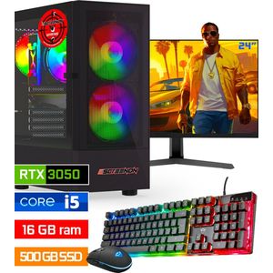 ScreenON - Intel Core i5 - 500GB SSD - 16GB RAM - RTX 3050 - Gaming Set - V122023124 (24"" Monitor + Toetsenbord + Muis)
