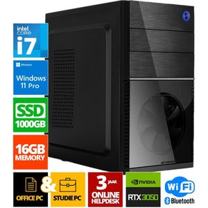 Intel Compleet PC | Intel Core i7 | 16 GB DDR4 | 1 TB SSD | RTX 3050 | Windows 11 Pro + WiFi & Bluetooth
