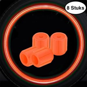 Glow in the dark Universele ventiel dopjes - ventieldopjes auto - ventieldopjes fiets - 8 Stuks - Oranje