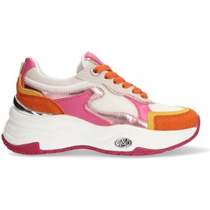 MEXX Kids XX825100-735 Meisjes Lage Sneakers - Oranje/Roze/Wit - Leer - Veters