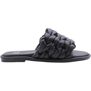 Bronx - Delan-y 85020-d - Slippers - Zwart - Leer met Gevlochten Details