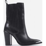 BRONX - Leren Enkellaarsjes - Zwart - Blokhak