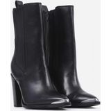 BRONX - Leren Enkellaarsjes - Zwart - Blokhak