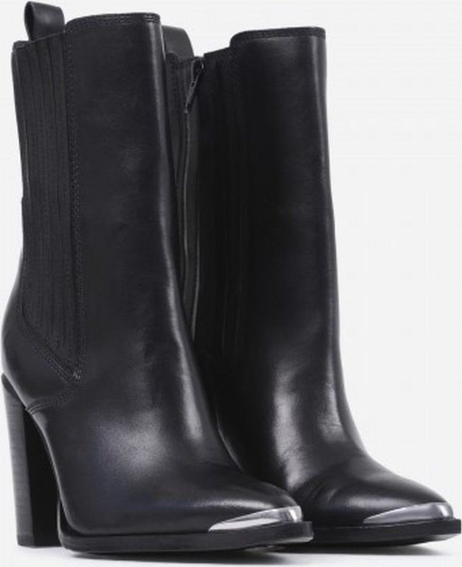 BRONX - Leren Enkellaarsjes - Zwart - Blokhak